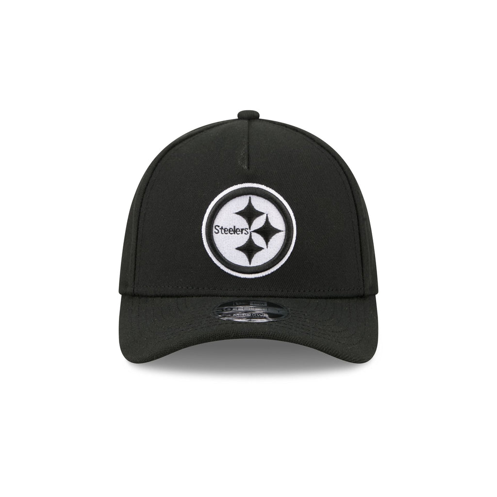 Pittsburgh Steelers Poly Black & White 39THIRTY M-Crown A-Frame Stretch Fit Hat